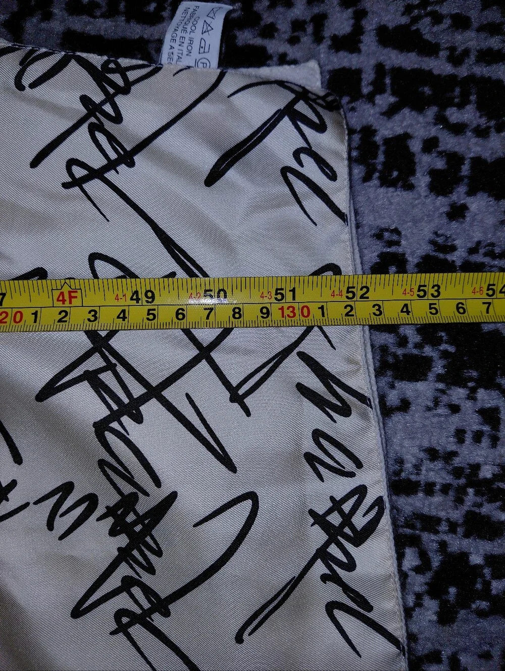 Vintage CHANEL Script Logo Scarf Silk Wool Angora Cream Black 13x52 CC